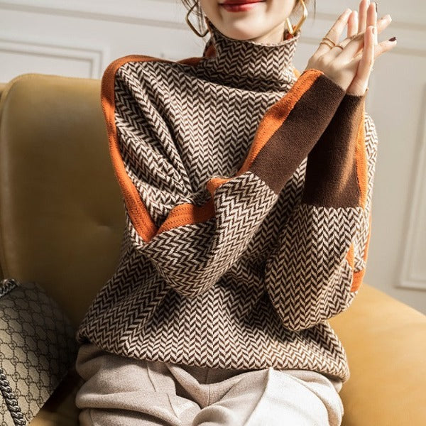Marieke | Roll Neck Jumper with Striking Contrasting Stripes