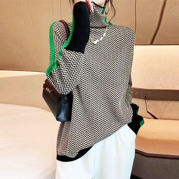 Marieke | Roll Neck Jumper with Striking Contrasting Stripes